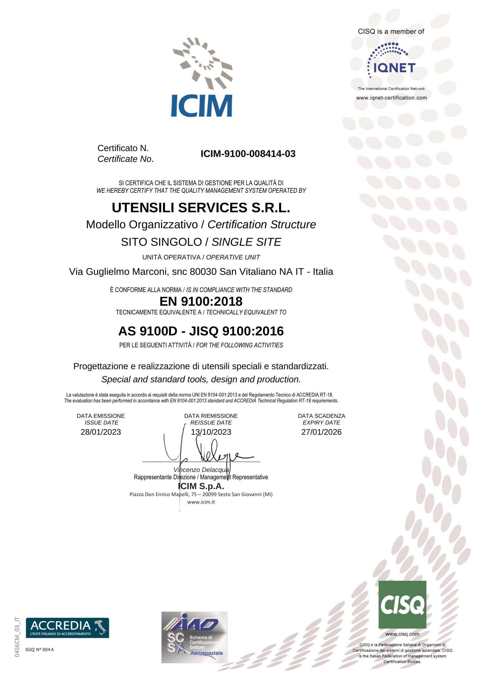 Certificazione EN 9100:2018