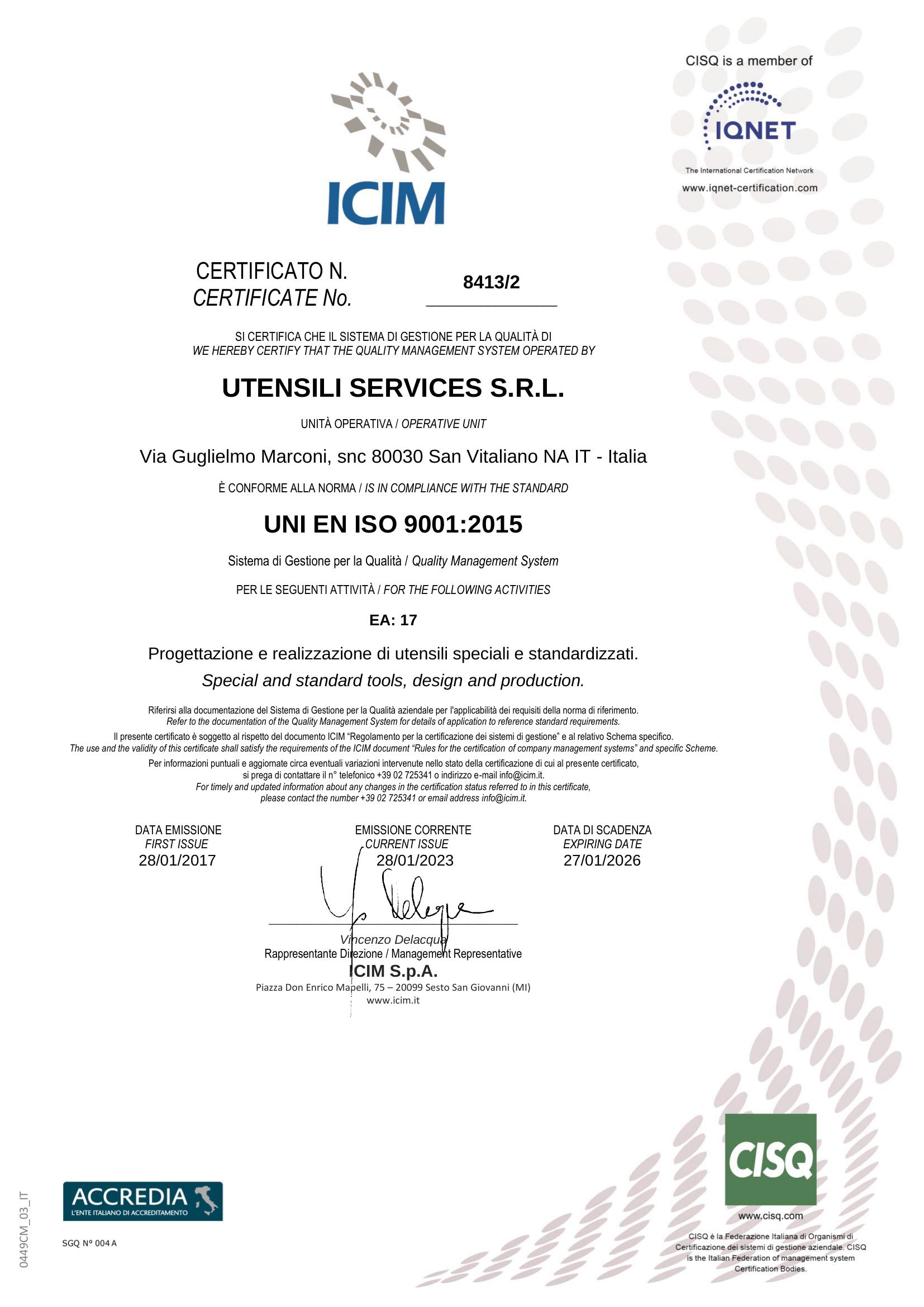 Certificazione ISO 9001:2015
